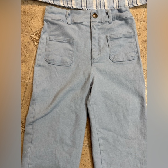 Girls Btween Two-Piece Blue and White Striped Top and Blue Pants Size 7 - Picture 5 of 6
